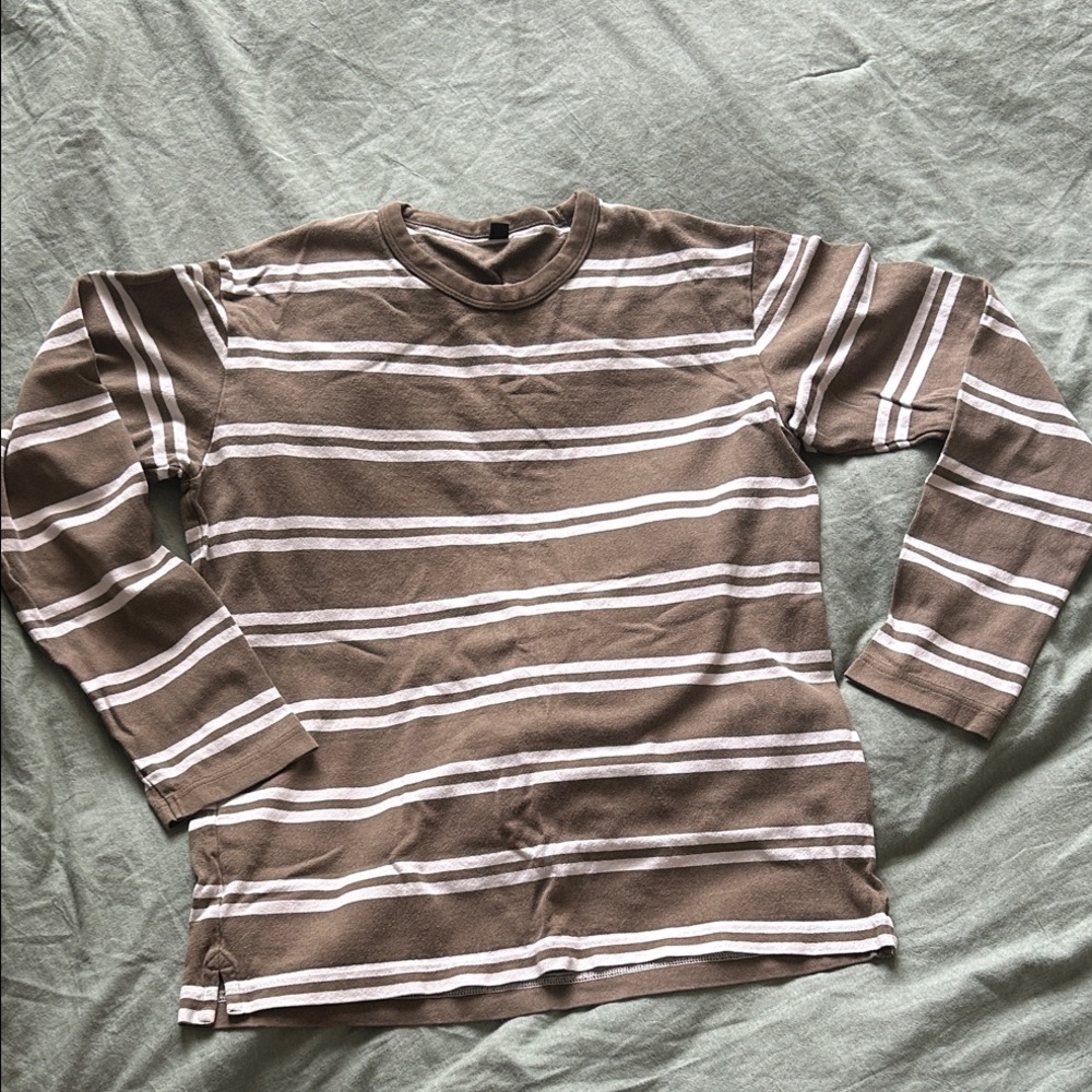 Uniqlo Brown and White Striped Long Sleeve Tee